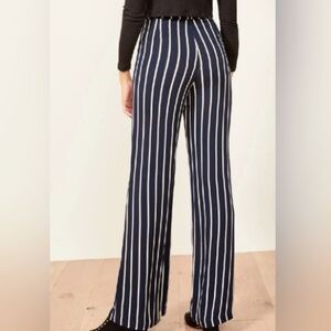 Reformation Navy and White Striped Wide Leg Pants